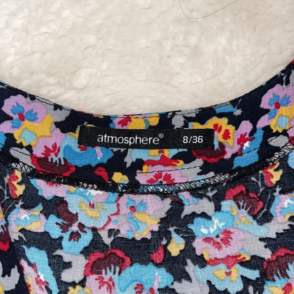 Atmosphere Black & Multicolor Ditsy Floral Print Ruffle Mini Dress 8 Women’s - Picture 9 of 11